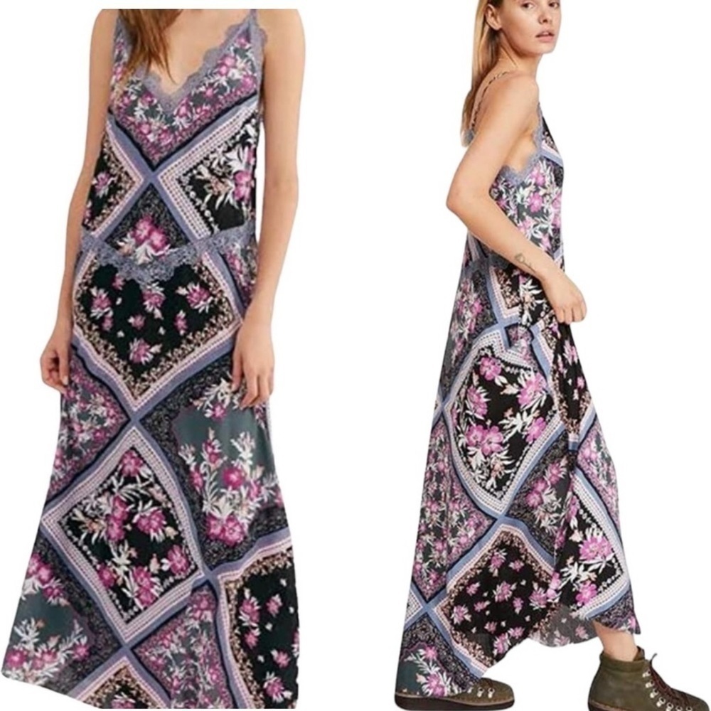 NWT Free People Stevie Printed Lace Floral Patchwork Maxi Dress